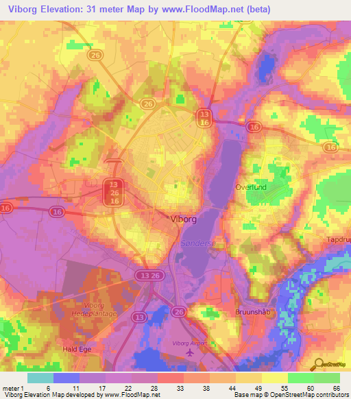 Viborg,Denmark Elevation Map
