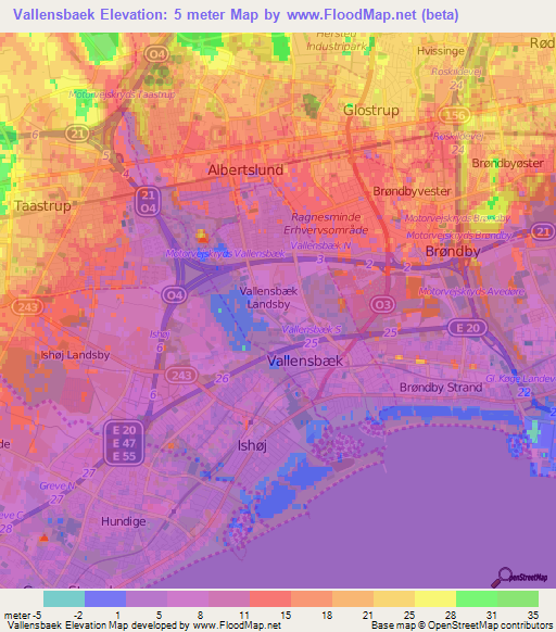 Vallensbaek,Denmark Elevation Map