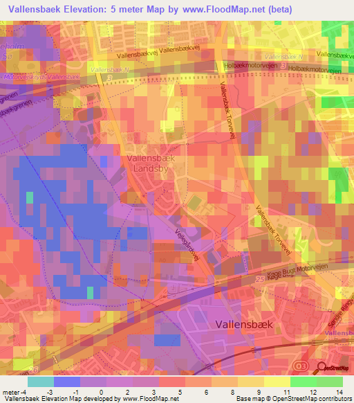 Vallensbaek,Denmark Elevation Map