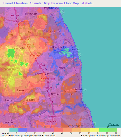 Trorod,Denmark Elevation Map