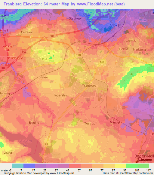 Tranbjerg,Denmark Elevation Map