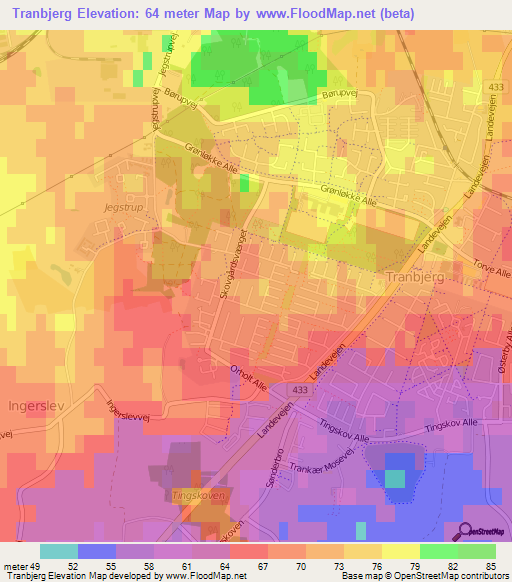 Tranbjerg,Denmark Elevation Map