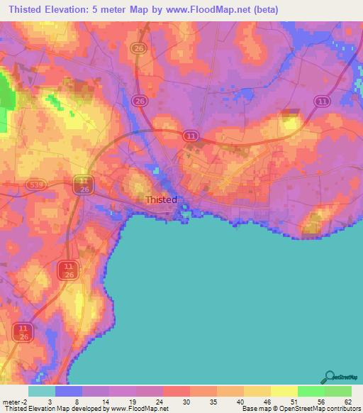 Thisted,Denmark Elevation Map