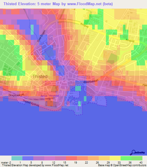 Thisted,Denmark Elevation Map