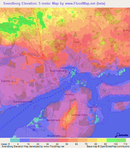 Svendborg,Denmark Elevation Map