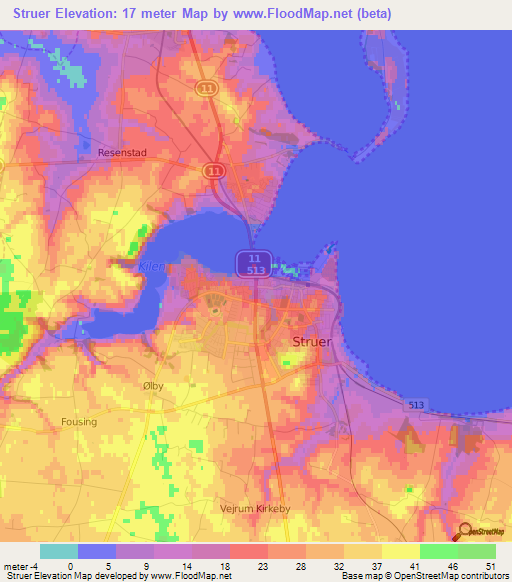 Struer,Denmark Elevation Map