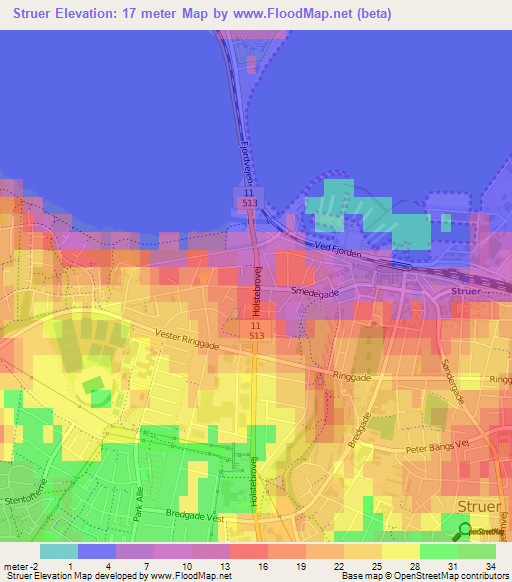 Struer,Denmark Elevation Map