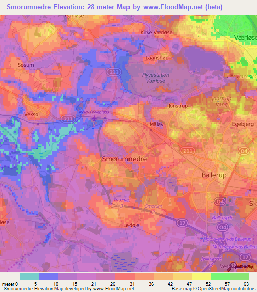 Smorumnedre,Denmark Elevation Map