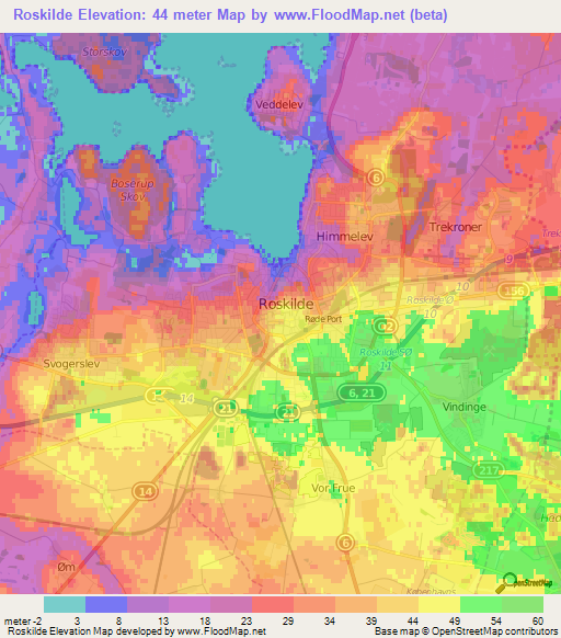 Roskilde,Denmark Elevation Map