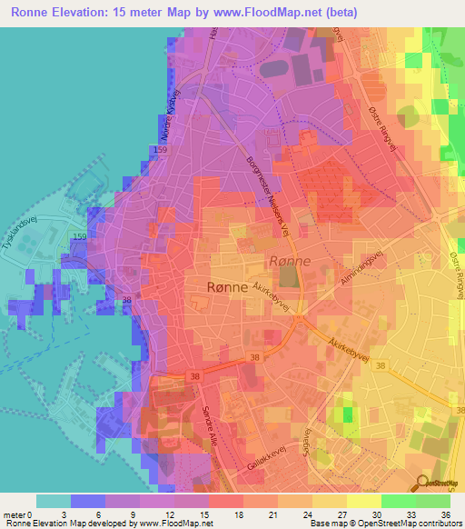 Ronne,Denmark Elevation Map