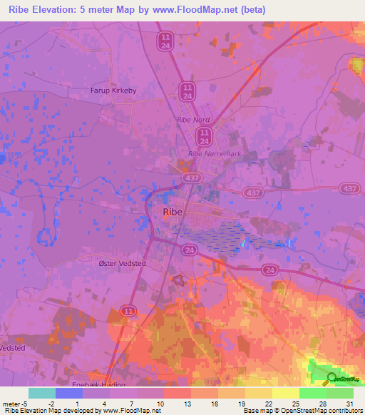 Ribe,Denmark Elevation Map