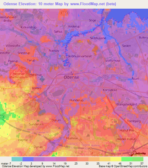 Odense,Denmark Elevation Map