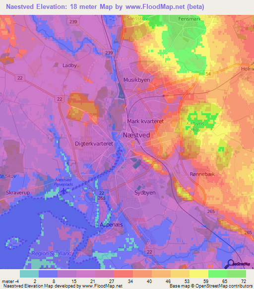 Naestved,Denmark Elevation Map