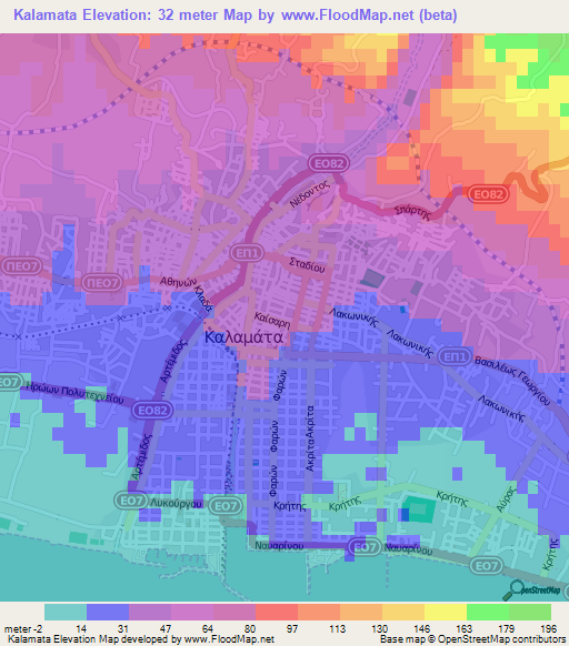 Kalamata,Greece Elevation Map