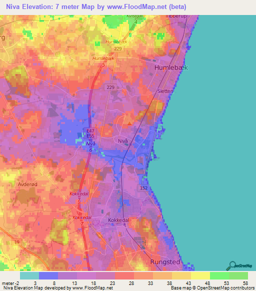 Niva,Denmark Elevation Map
