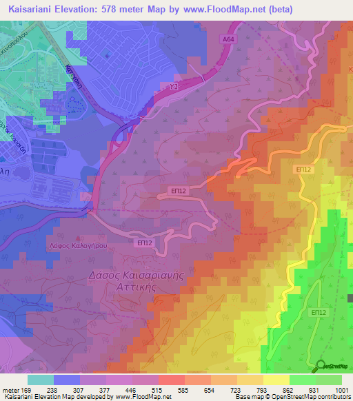 Kaisariani,Greece Elevation Map
