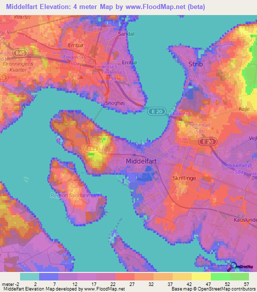 Middelfart,Denmark Elevation Map
