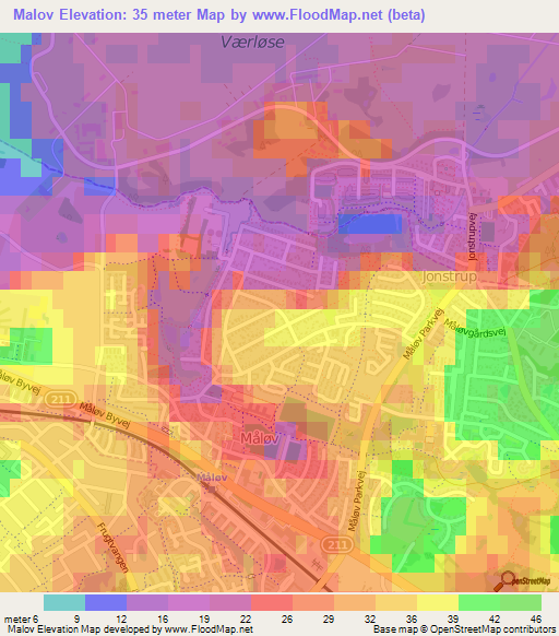 Malov,Denmark Elevation Map