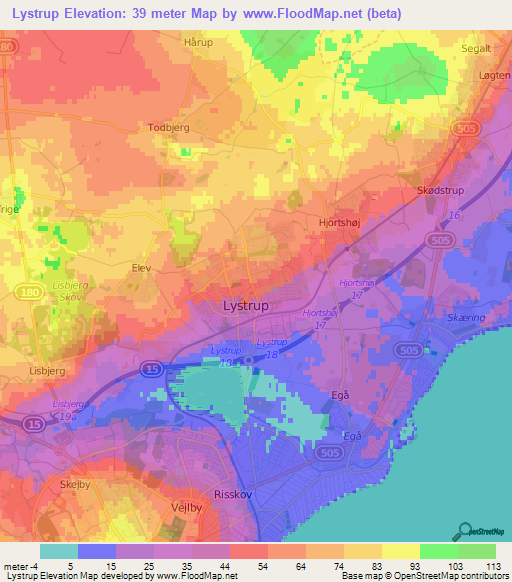 Lystrup,Denmark Elevation Map