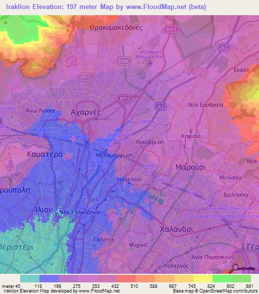 Iraklion,Greece Elevation Map