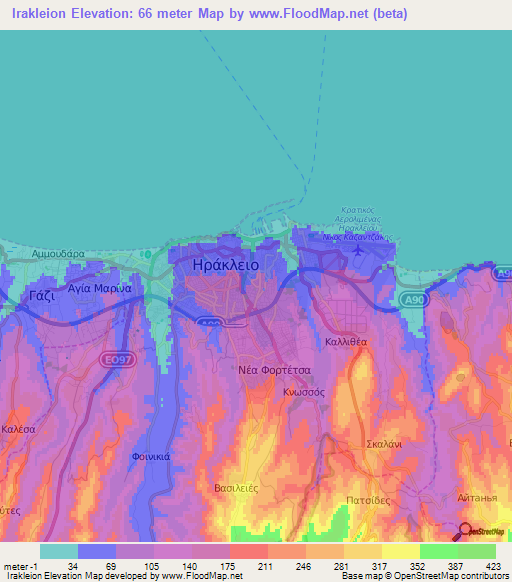Irakleion,Greece Elevation Map