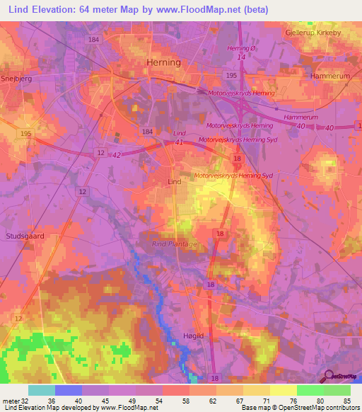 Lind,Denmark Elevation Map