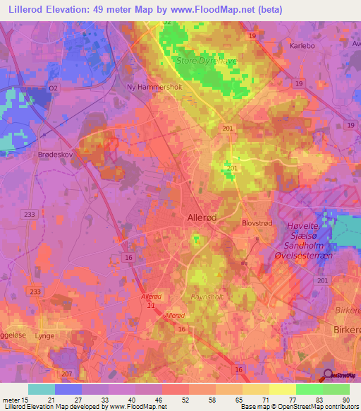 Lillerod,Denmark Elevation Map