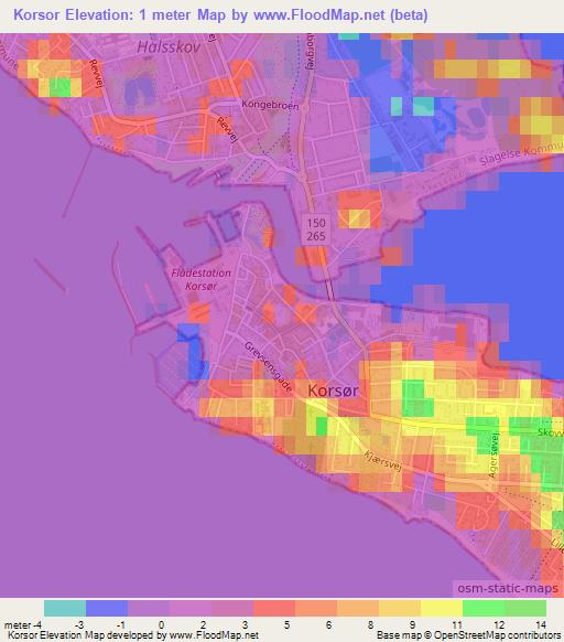 Korsor,Denmark Elevation Map