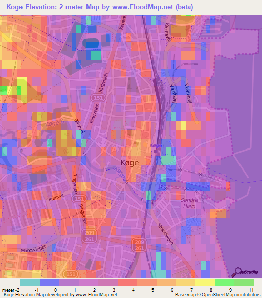 Koge,Denmark Elevation Map
