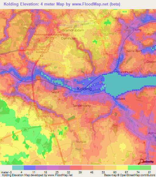 Kolding,Denmark Elevation Map