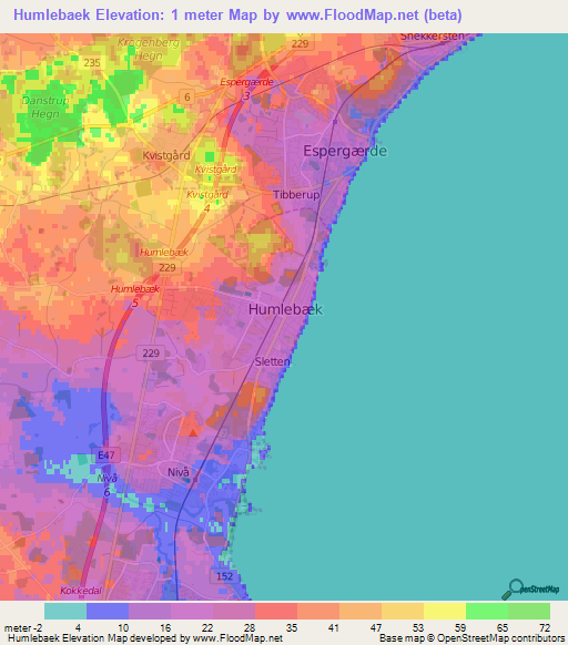 Humlebaek,Denmark Elevation Map