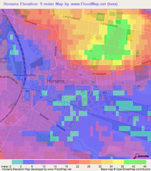 Horsens,Denmark Elevation Map