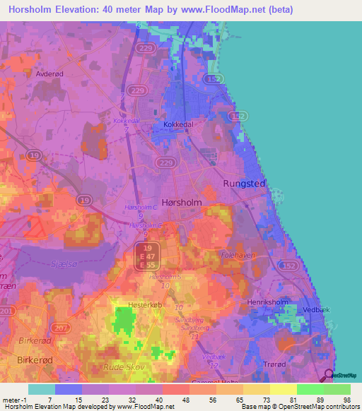 Horsholm,Denmark Elevation Map