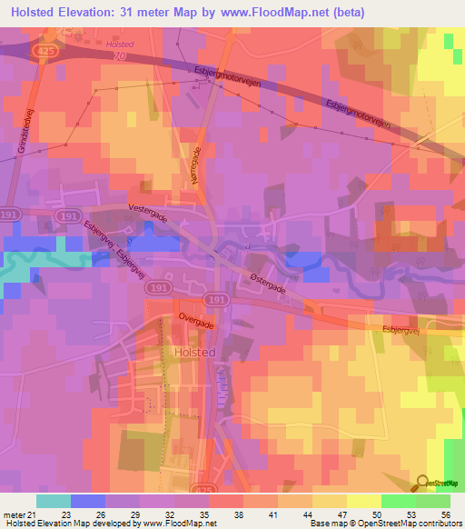 Holsted,Denmark Elevation Map