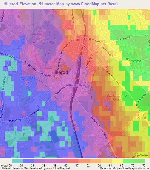 Hillerod,Denmark Elevation Map
