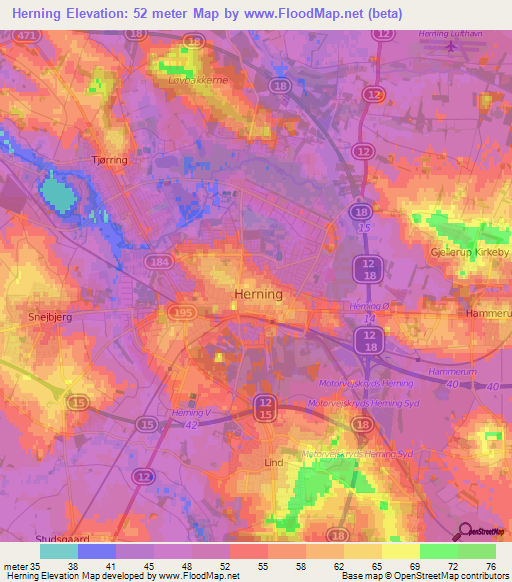 Herning,Denmark Elevation Map