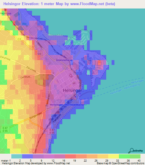 Helsingor,Denmark Elevation Map