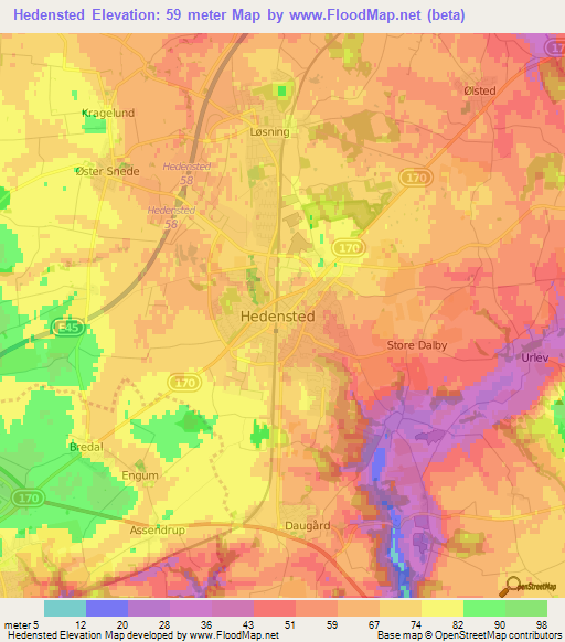 Hedensted,Denmark Elevation Map