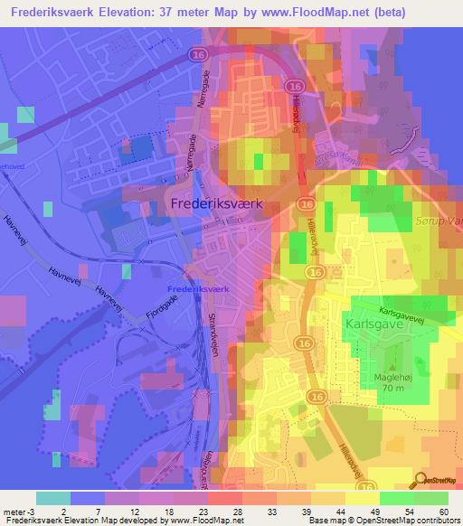 Frederiksvaerk,Denmark Elevation Map