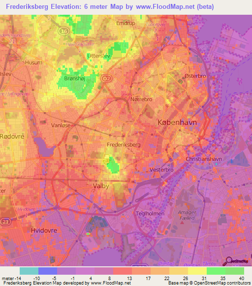 Frederiksberg,Denmark Elevation Map
