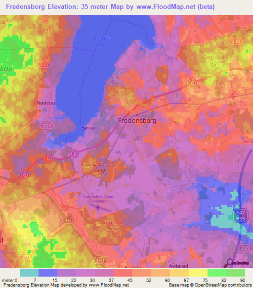 Fredensborg,Denmark Elevation Map