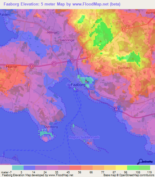 Faaborg,Denmark Elevation Map