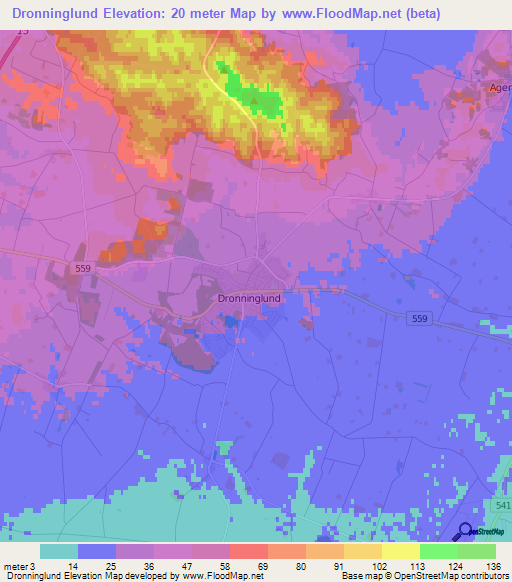 Dronninglund,Denmark Elevation Map