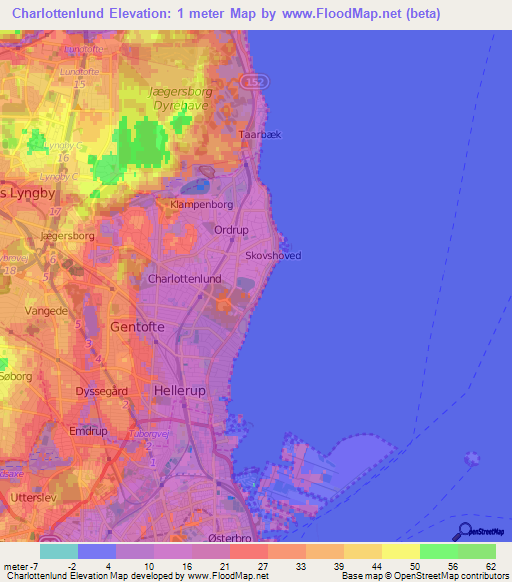 Charlottenlund,Denmark Elevation Map