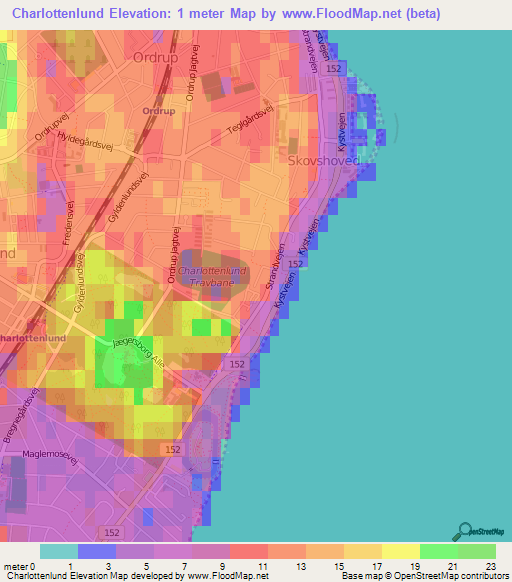 Charlottenlund,Denmark Elevation Map