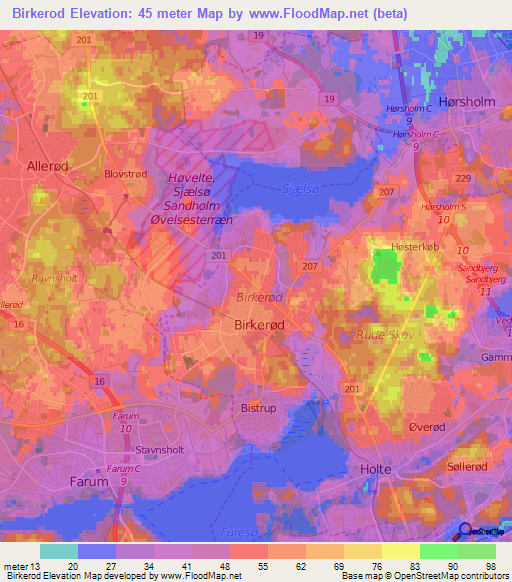 Birkerod,Denmark Elevation Map