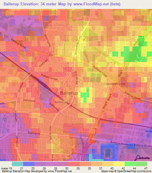 Ballerup,Denmark Elevation Map