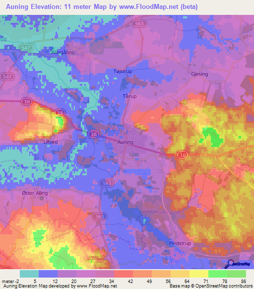 Auning,Denmark Elevation Map