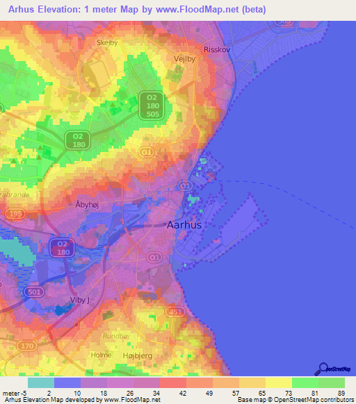 Arhus,Denmark Elevation Map