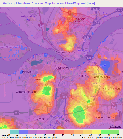 Aalborg,Denmark Elevation Map